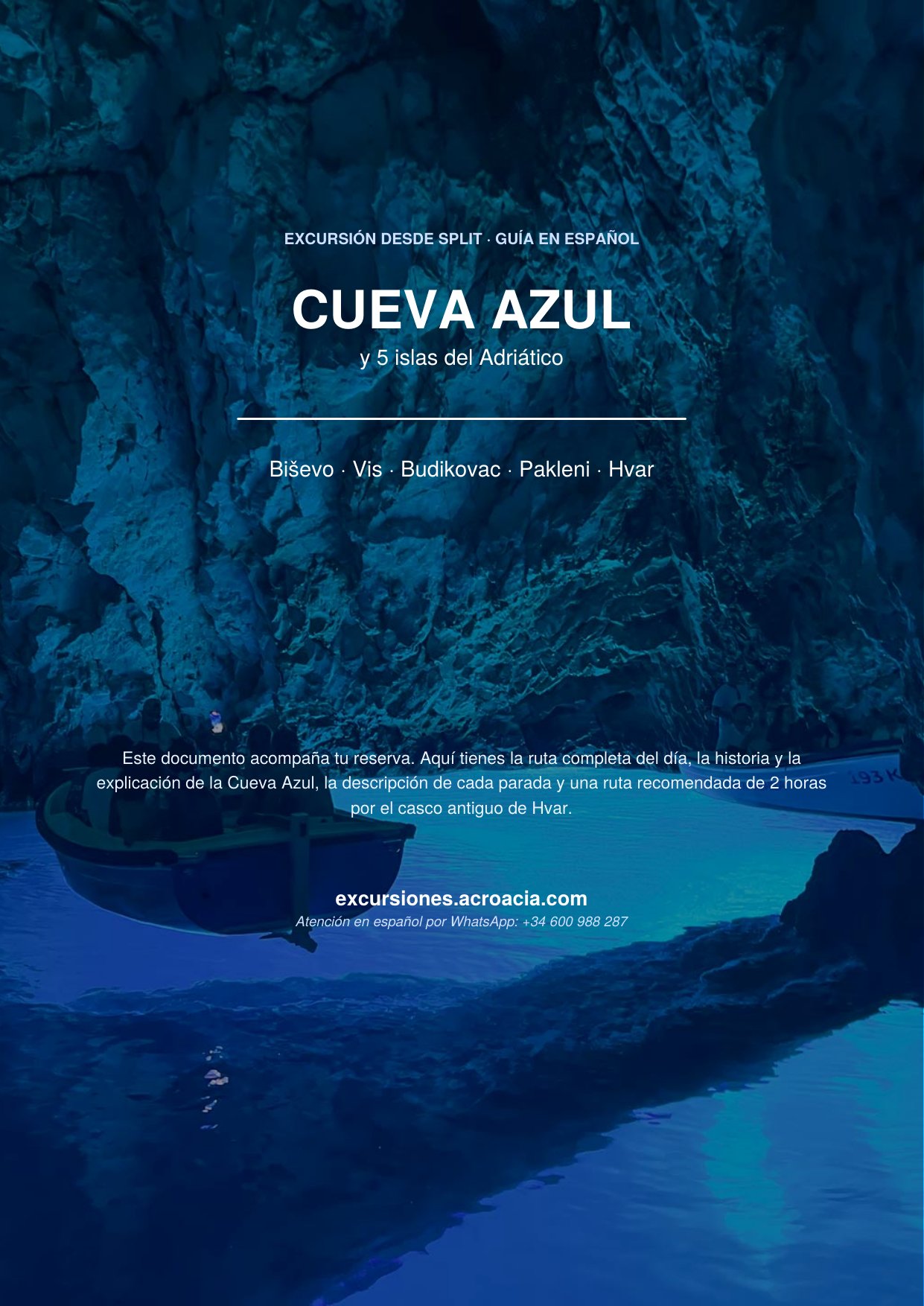 Portada de la guía PDF en español de la excursión Cueva Azul y 5 islas desde Split